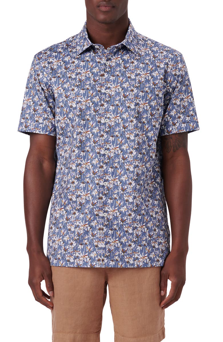Bugatchi Milo OoohCotton<sup>®</sup> Short Sleeve Button-Up Shirt, Main, color, Air Blue