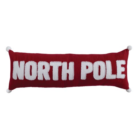 Woven Lumbar Pillow with Appliqued & Pom Poms, Red & White