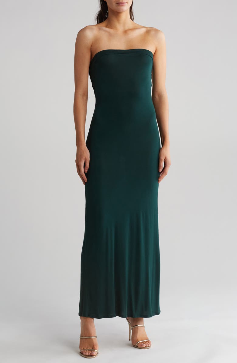 GO COUTURE Strapless Maxi Dress, Main, color, Hunter Green