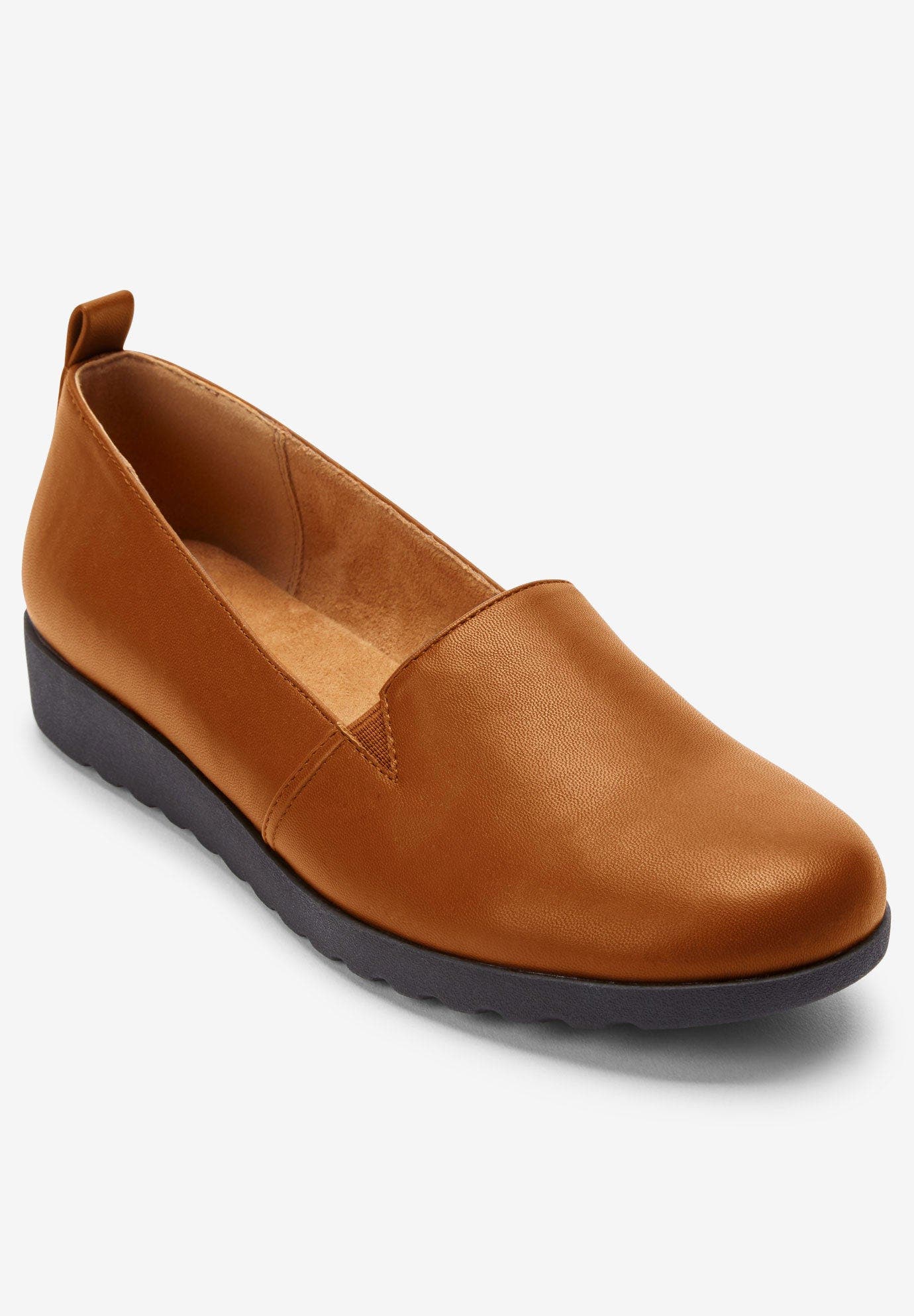 The June Leather Like Slip On Flat, Alternate, color, COGNAC