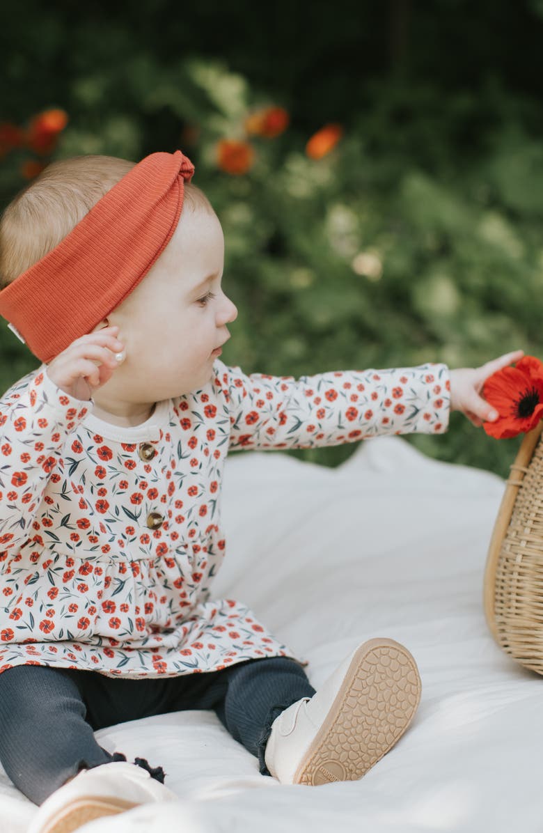 FIRSTS by Petit Lem Polly Print Long Sleeve Cotton Dress & Leggings Set, Alternate, color, Beige