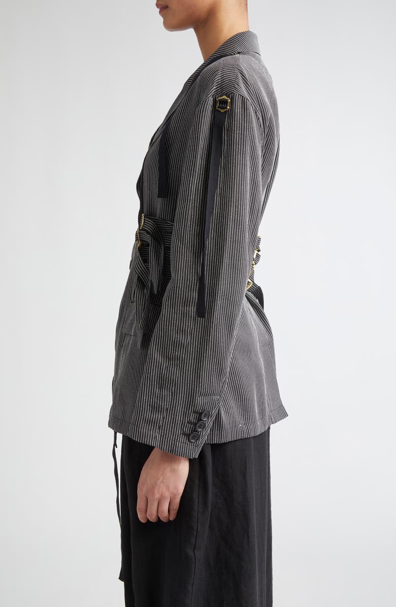 Undercover Buckled Strap Pinstripe Single Breasted Silk & Paper Blazer, Alternate, color,