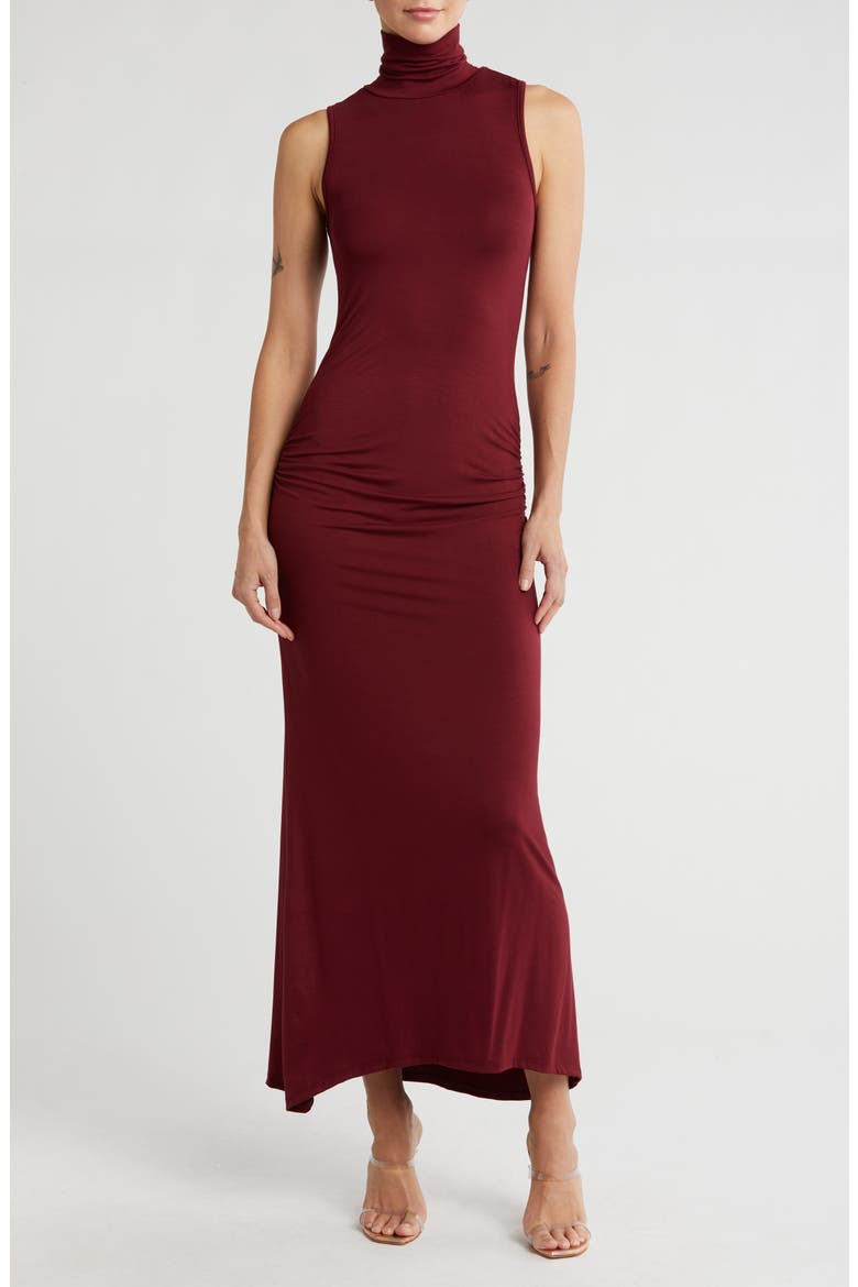 Turtleneck Sleeveless Maxi Dress, Main, color, CABERNET
