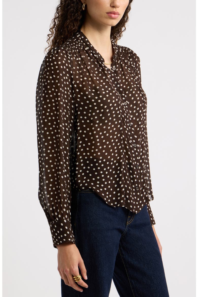 Shirred Chiffon Shirt, Alternate, color, BROWN M-IVORY QUYNH DOT