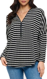 O.L. Quarter Zip Drop Shoulder Rib Long Sleeve Top