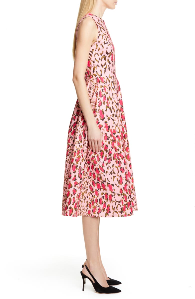 Carolina Herrera Leopard A-Line Midi Dress, Alternate, color, 