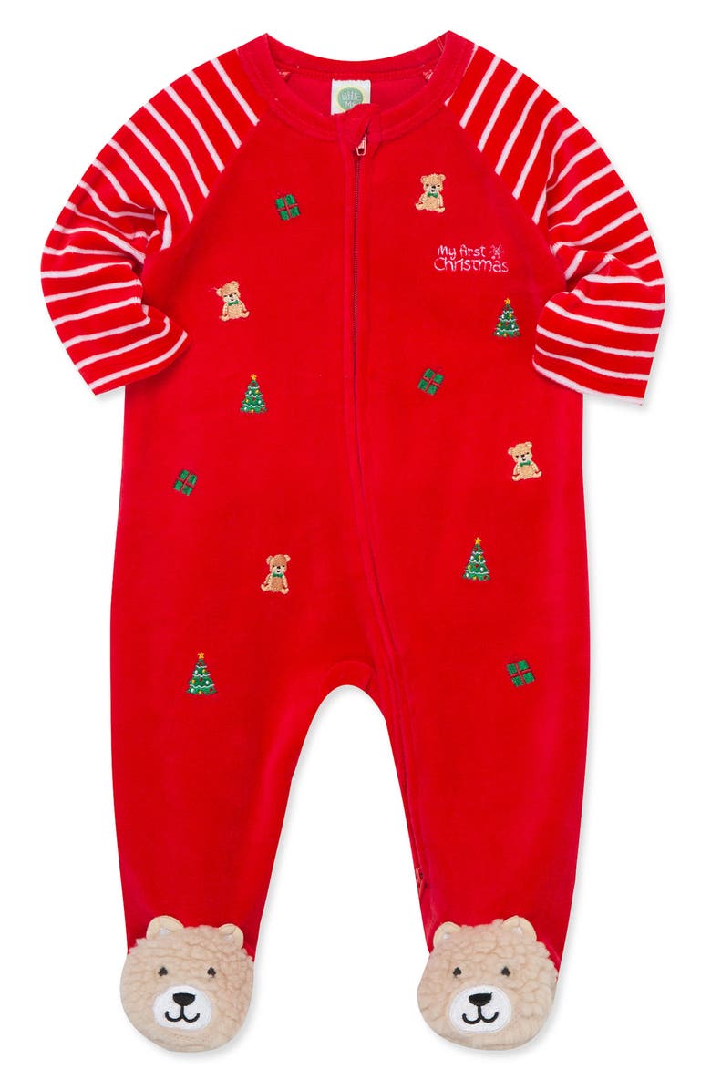 Little Me My First Christmas Holiday Toys Velour Footie, Alternate, color, Red