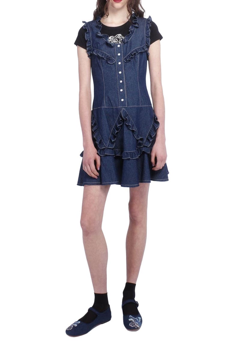 Denim Ruffle Dress, Main, color, DENIM