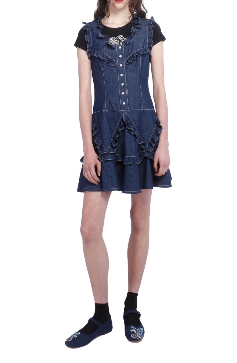 Anna Sui Denim Ruffle Dress, Main, color, Denim
