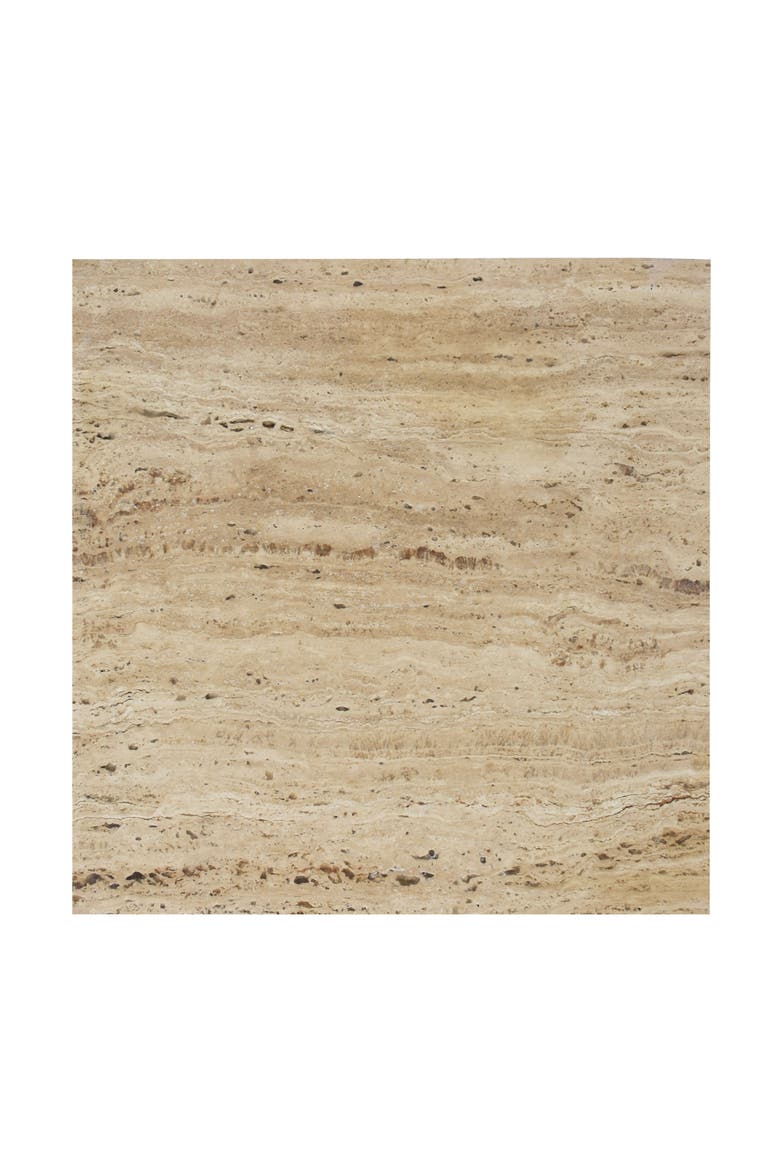 Cecil Modern Square Marble End Table with Cross Base, Solid Stone Accent Side Table for Living Room, Alternate, color, Travertine