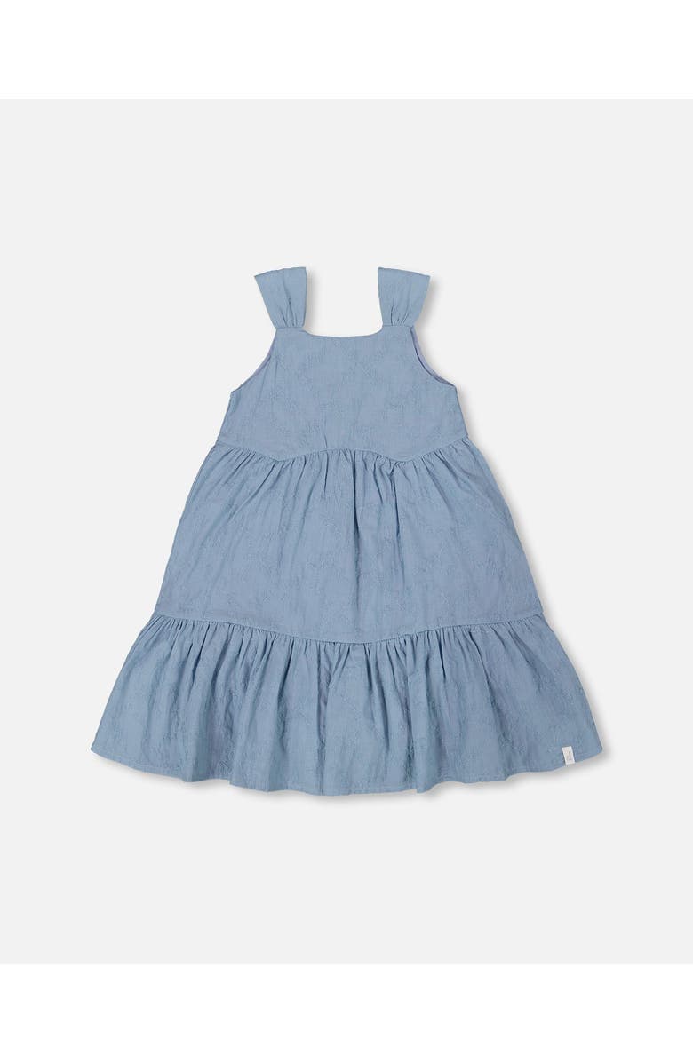Deux par Deux Girl's Multi-Tiered Eyelet Dress Gray Blue, Main, color,