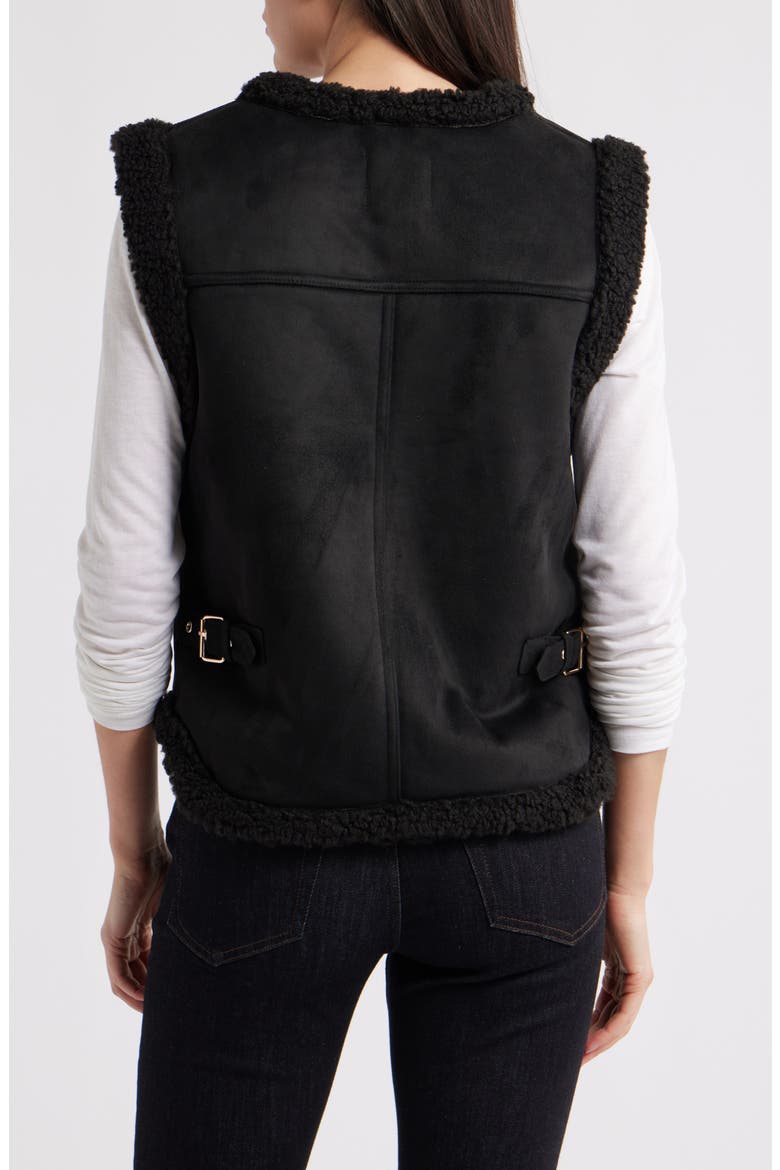 Faux Suede & Faux Shearling Vest, Alternate, color, BLACK/ BLACK