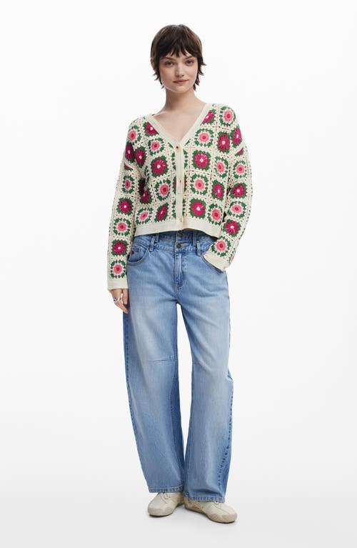 Desigual Cotton Blend Crochet Cardigan In White