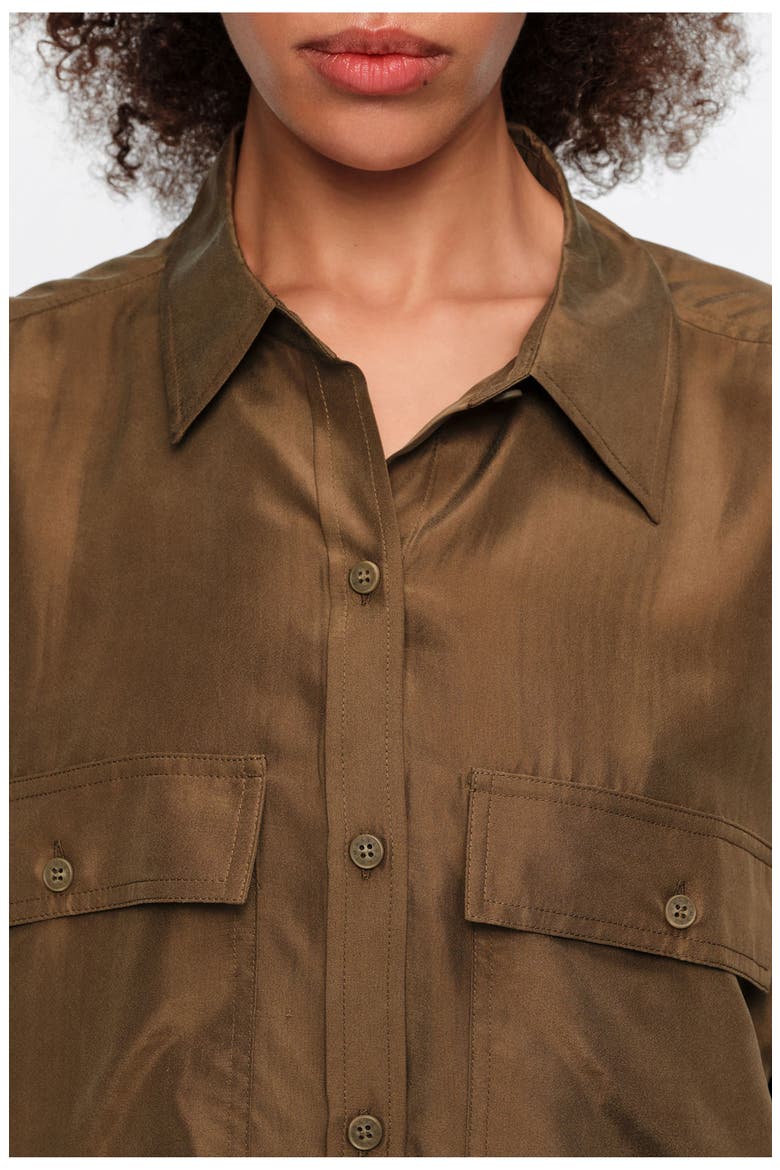 Oversize Silk Shirt, Alternate, color, OLIVE
