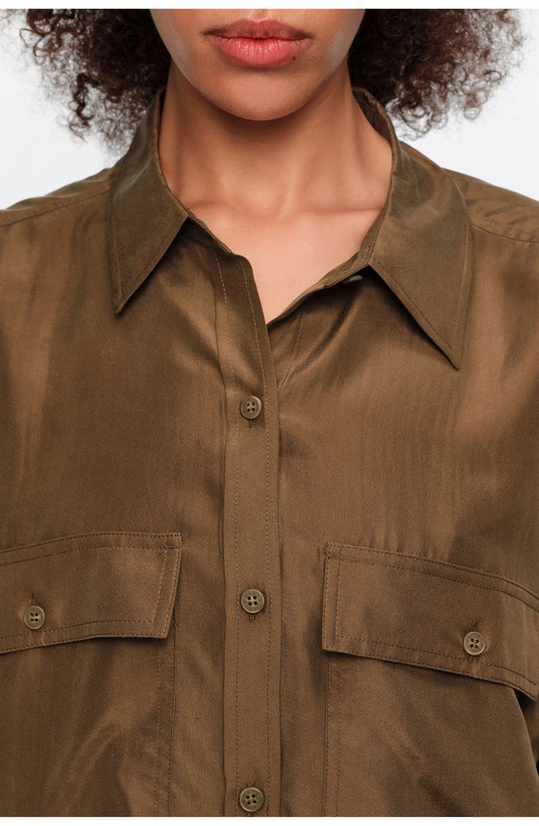 Bimba y Lola Oversize Silk Shirt, Alternate, color, Olive