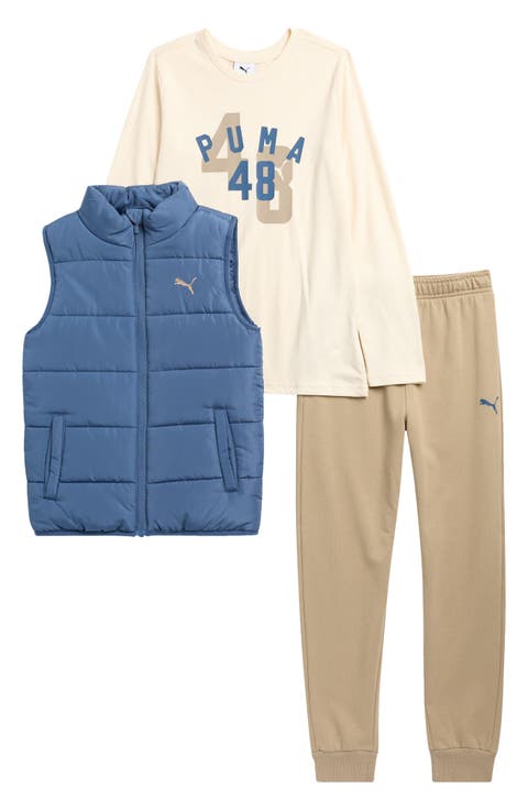 Kids' Woven Puffer Vest, Logo Jersey T-Shirt & Joggers Set (Big Kid)