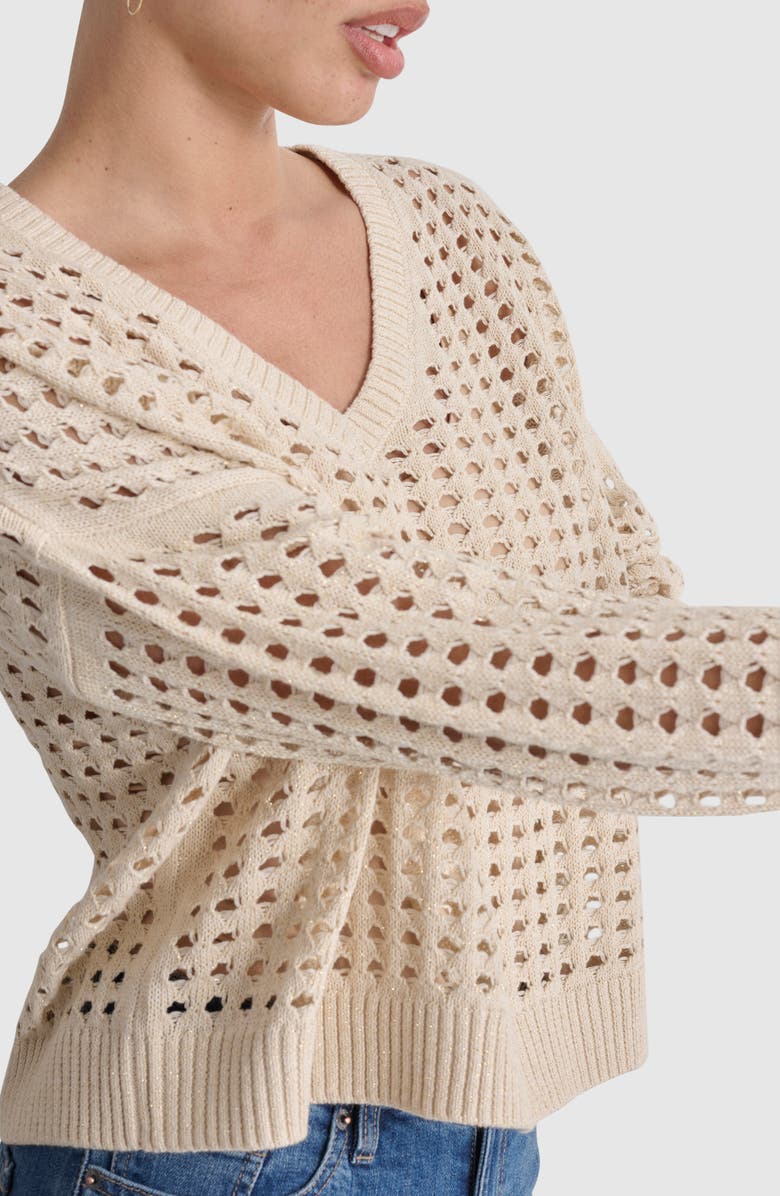 DKNY Jeans Open Stitch V-Neck Sweater, Alternate, color,