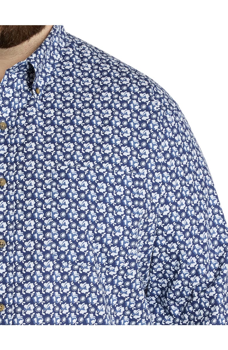 Harbor Bay by DXL Big & Tall Easy-Care Floral Print Sport Shirt, Alternate, color, Blue Multi