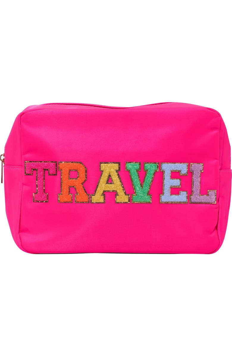 Malibu Sugar Nylon Pouch w/ TRAVEL Patch, Main, color, Pink