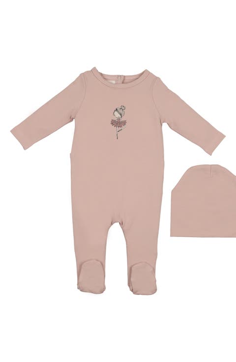 Ballerina Print Cotton Blend Footie & Beanie Set (Baby)