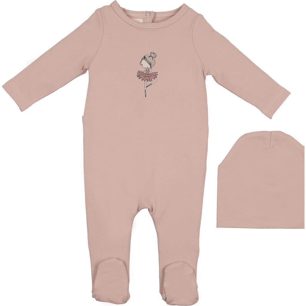 Maniere Manière Ballerina Print Cotton Blend Footie & Beanie Set In Pink