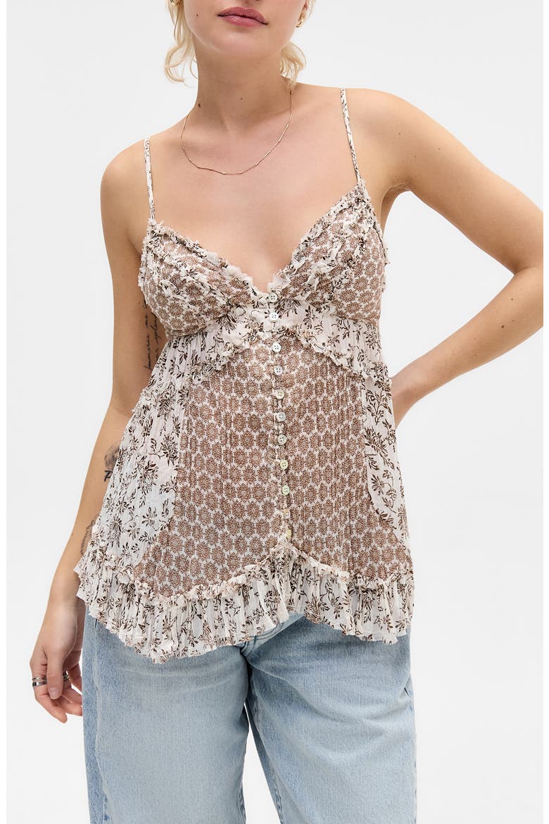 Clara Mix Print Ruffle Trim Top, Main, color, WHITE