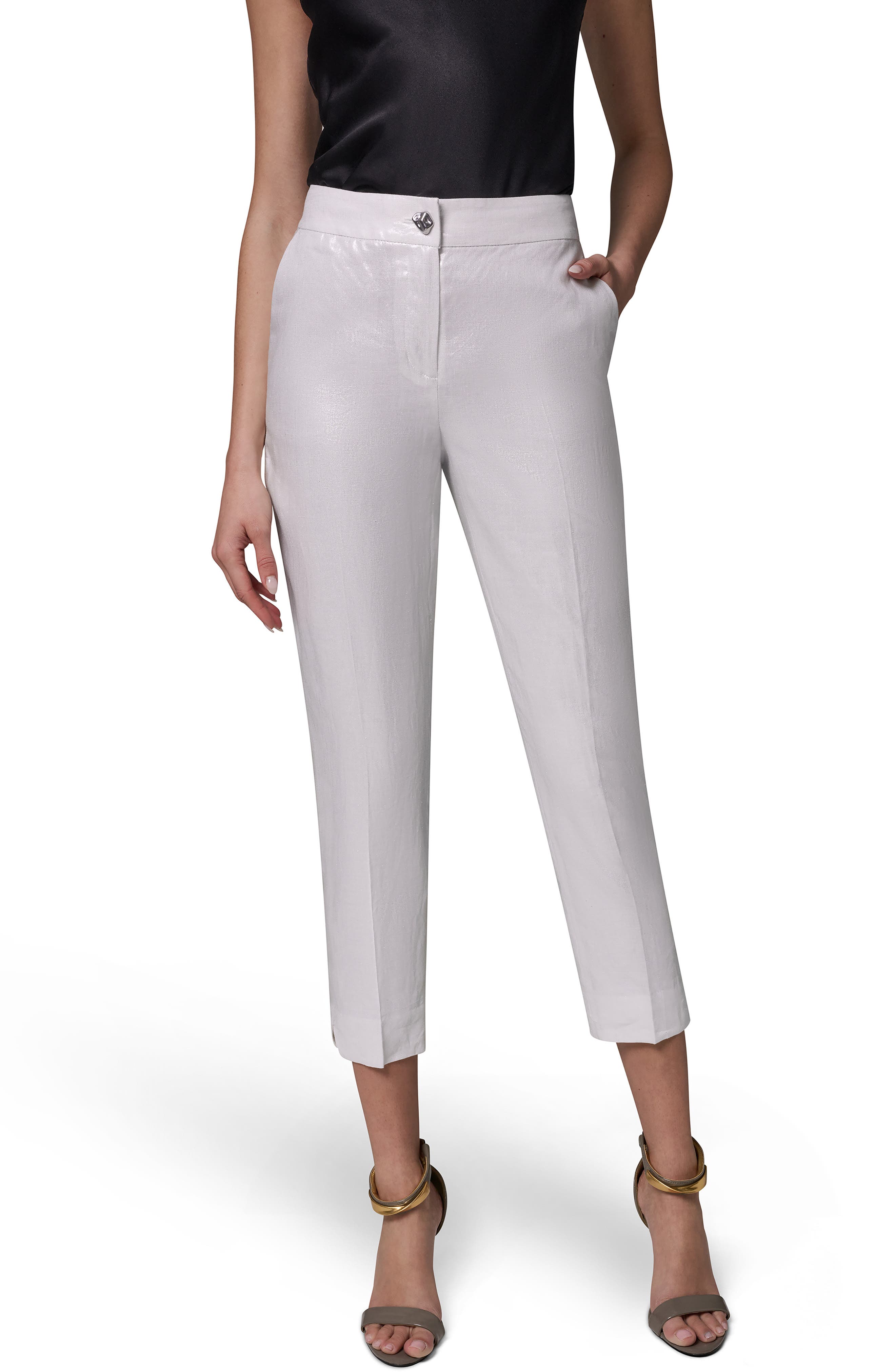Metallic Linen Crop Pants