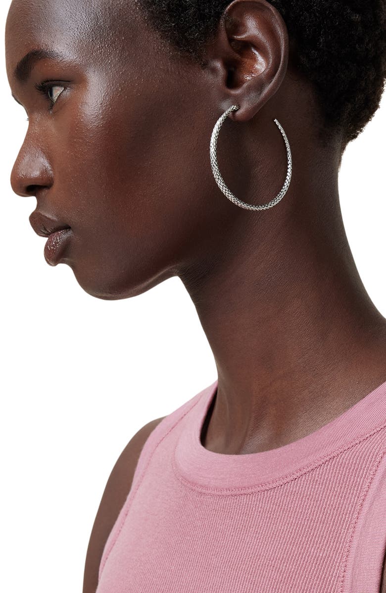 AllSaints Serpentine Hoop Earrings, Alternate, color, Warm Silver