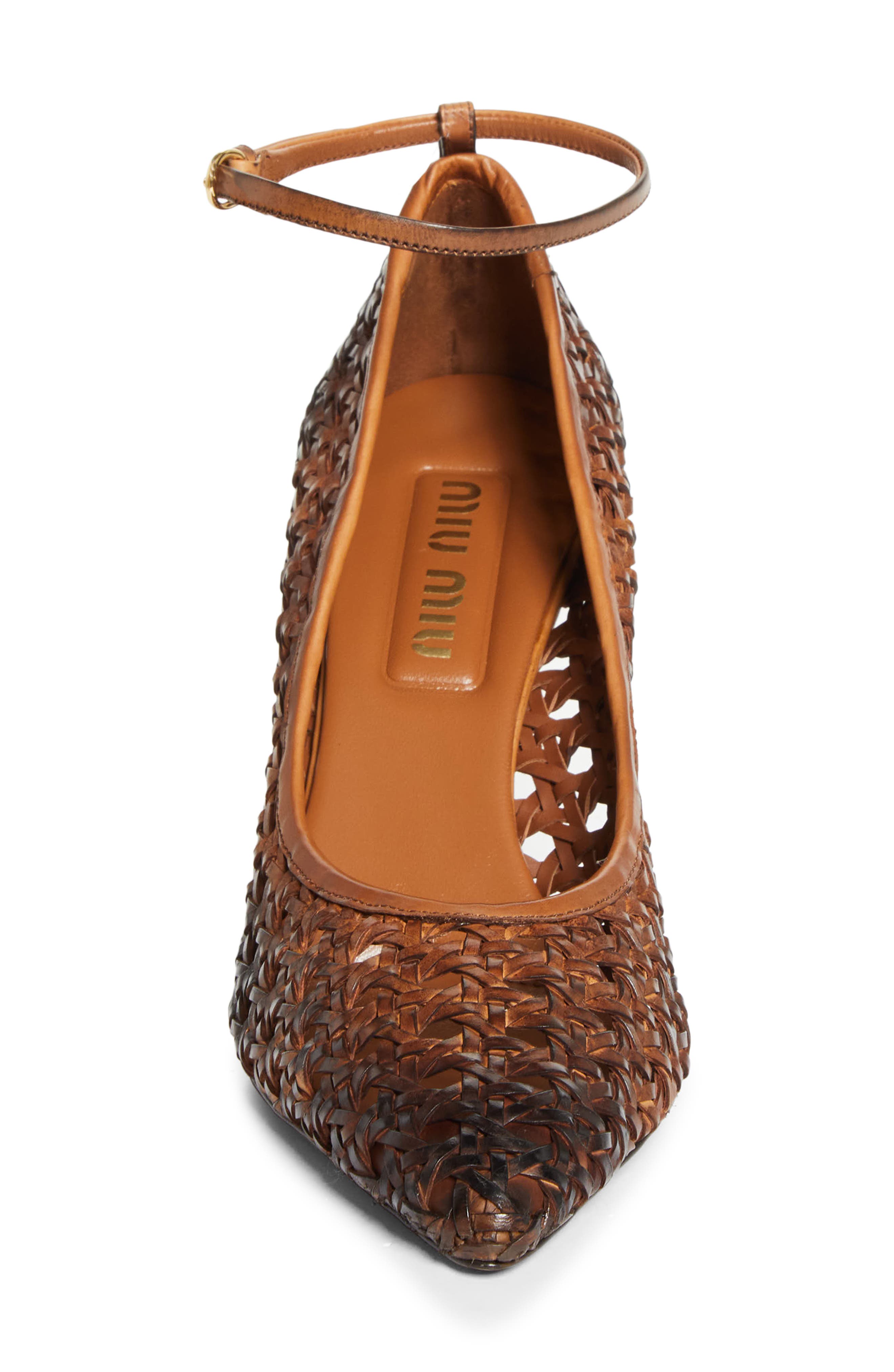 Miu Miu Woven Pointed Toe Pump, Alternate, color, Cognac