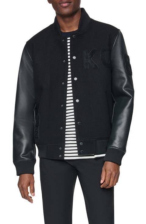 Faux Wool Varsity Bomber Jacket
