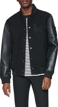 Kenneth Cole Faux Wool Varsity Bomber Jacket