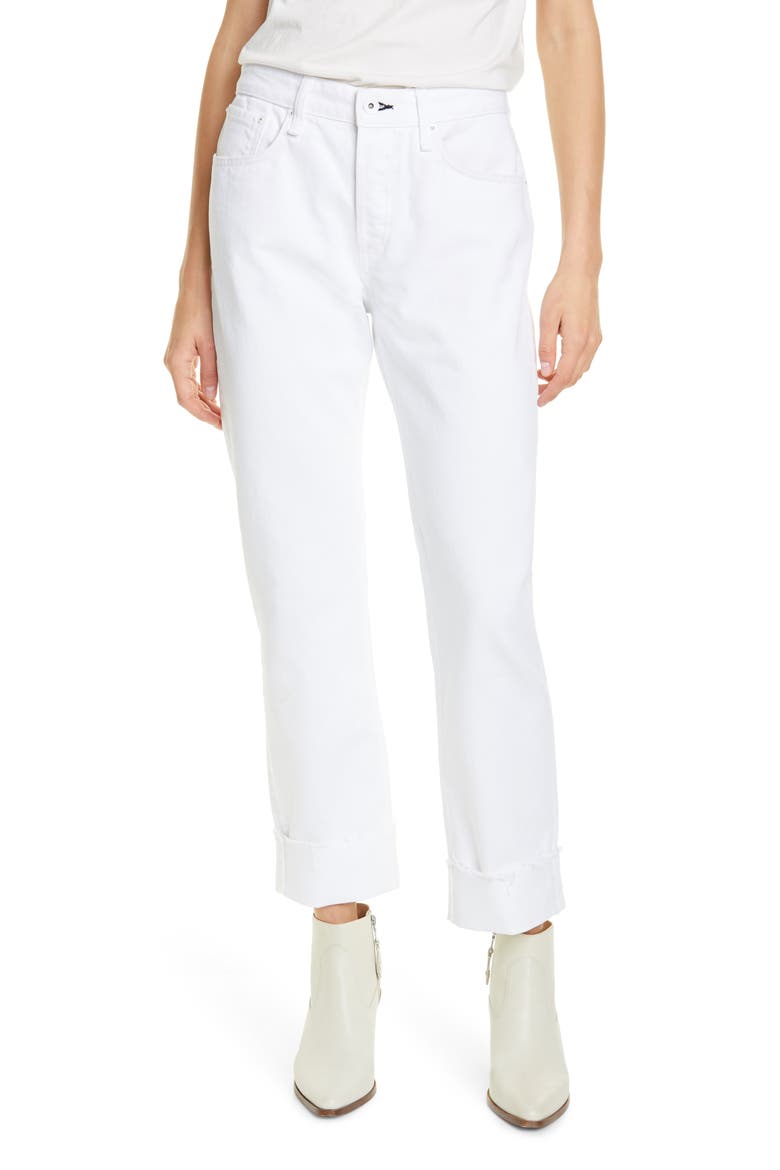 Rosa High Waist Raw Hem Boyfriend Jeans, Main, color, WHITE