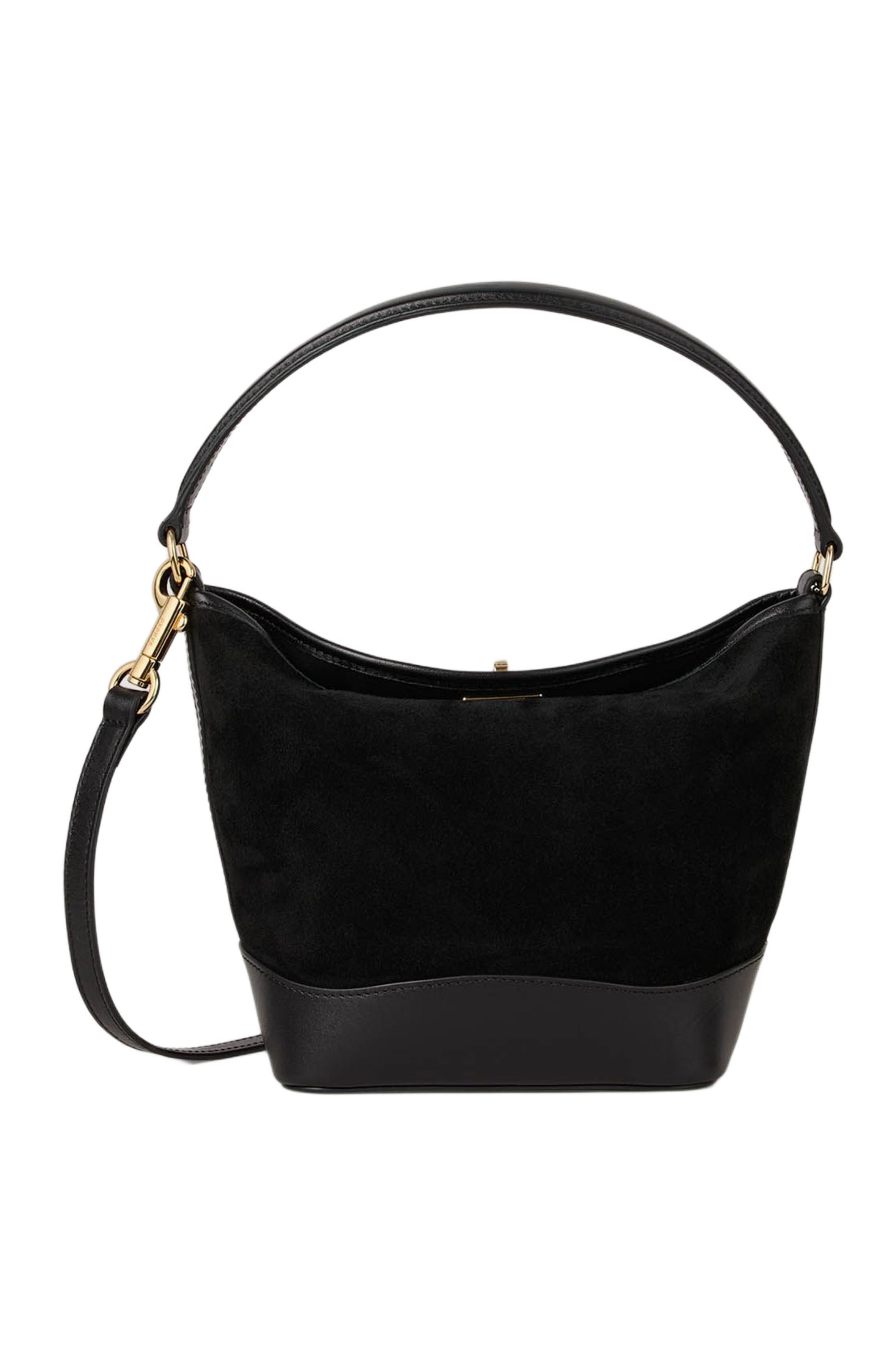 SANDRO Tangoso mini suede and leather bag, Alternate, color, Black