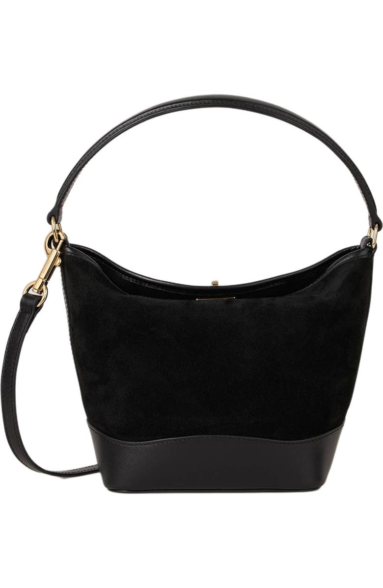 SANDRO Tangoso mini suede and leather bag, Alternate, color, Black