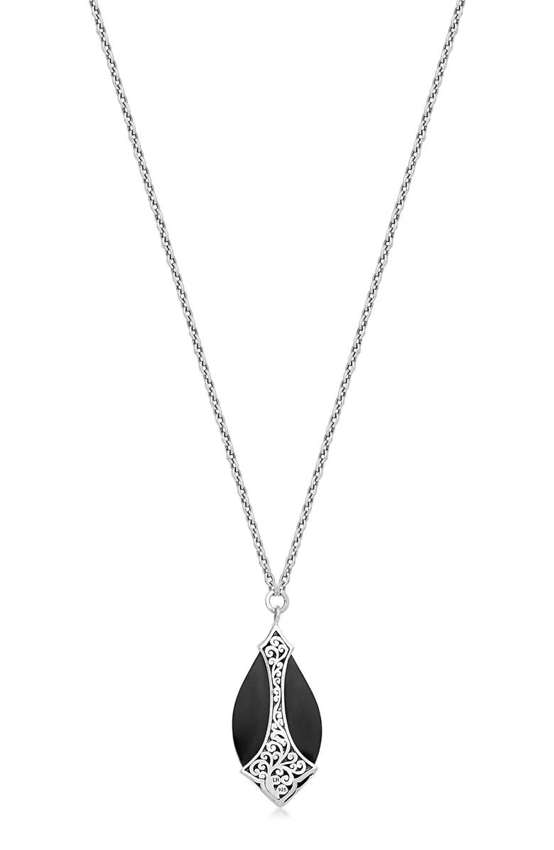 Lois Hill Sterling Silver Black Onyx & Brown Diamond Teardrop Pendant Necklace - 0.25ct., Alternate, color, Charcoal Black/ Silver