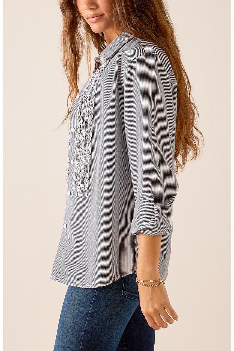 Tuxedo Ruffle Shirt, Alternate, color, Soft Black Pinstripe