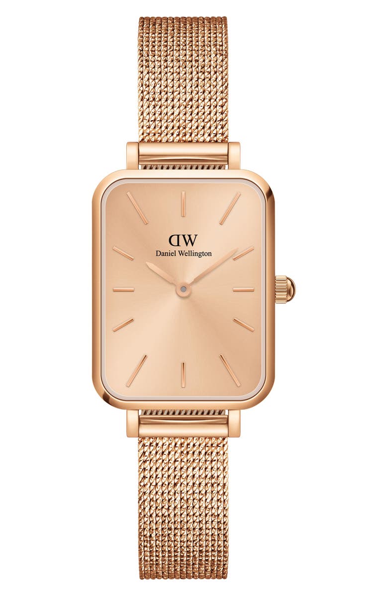 Daniel Wellington Quadro Unitone Mesh Strap Watch, 20mm x 26mm, Main, color, Rose Gold Unitone