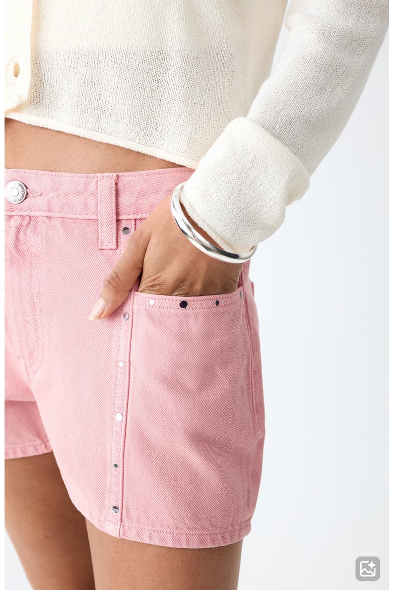 Low Rise Stud Denim Shorts, Alternate, color, PINK
