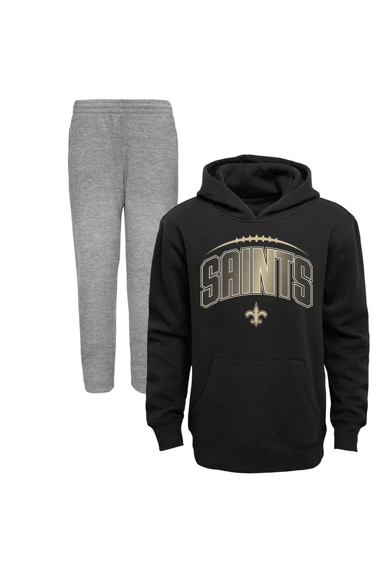Toddler Black/Heather Gray New Orleans Saints Double-Up Pullover Hoodie & Pants Set, Main, color, Black