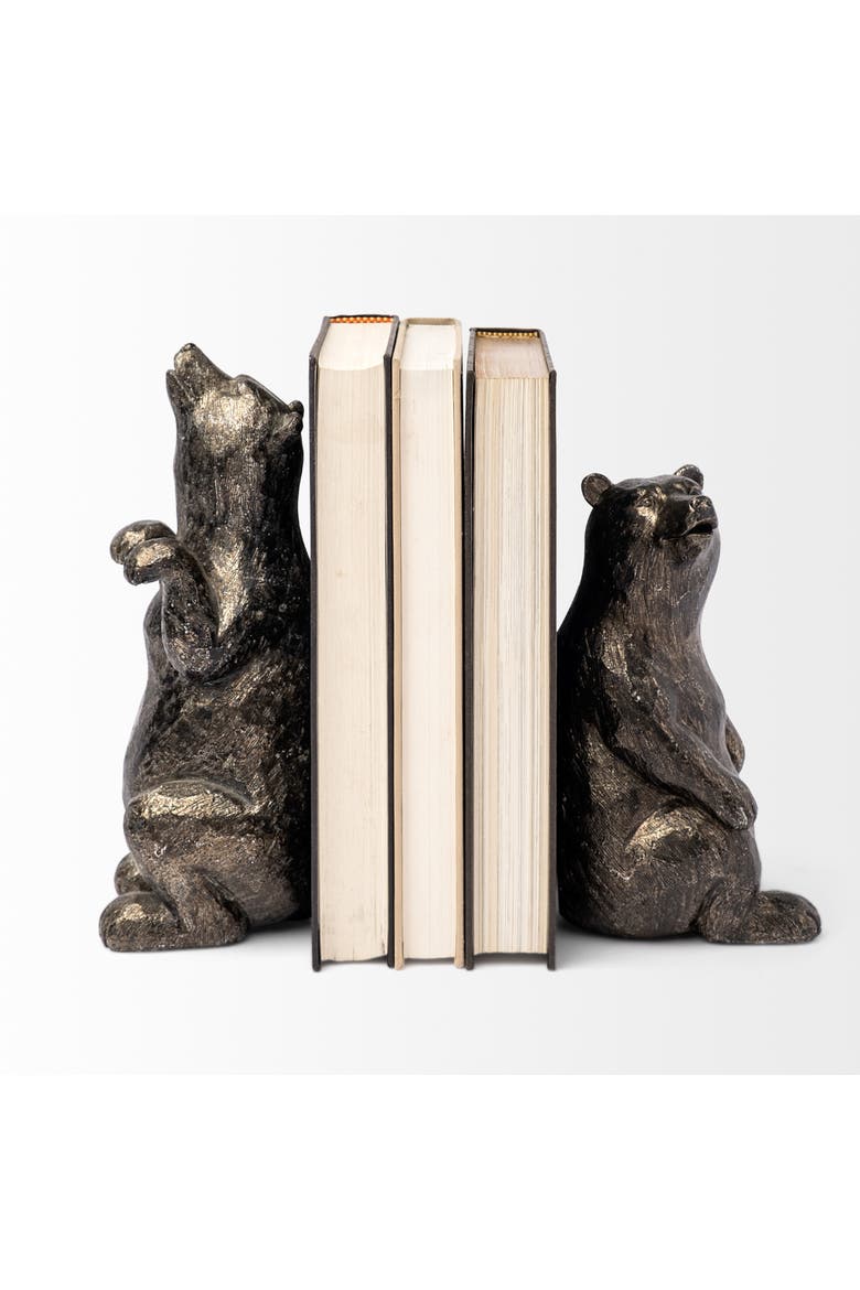 Sleuth (Set of 2) 9L x 8W Grizzly Bear Bookends, Alternate, color, Metallic Silver