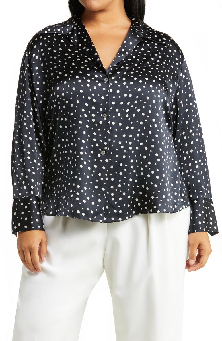 Vince Dot Print Silk Blouse, Main, color, Deep Marine
