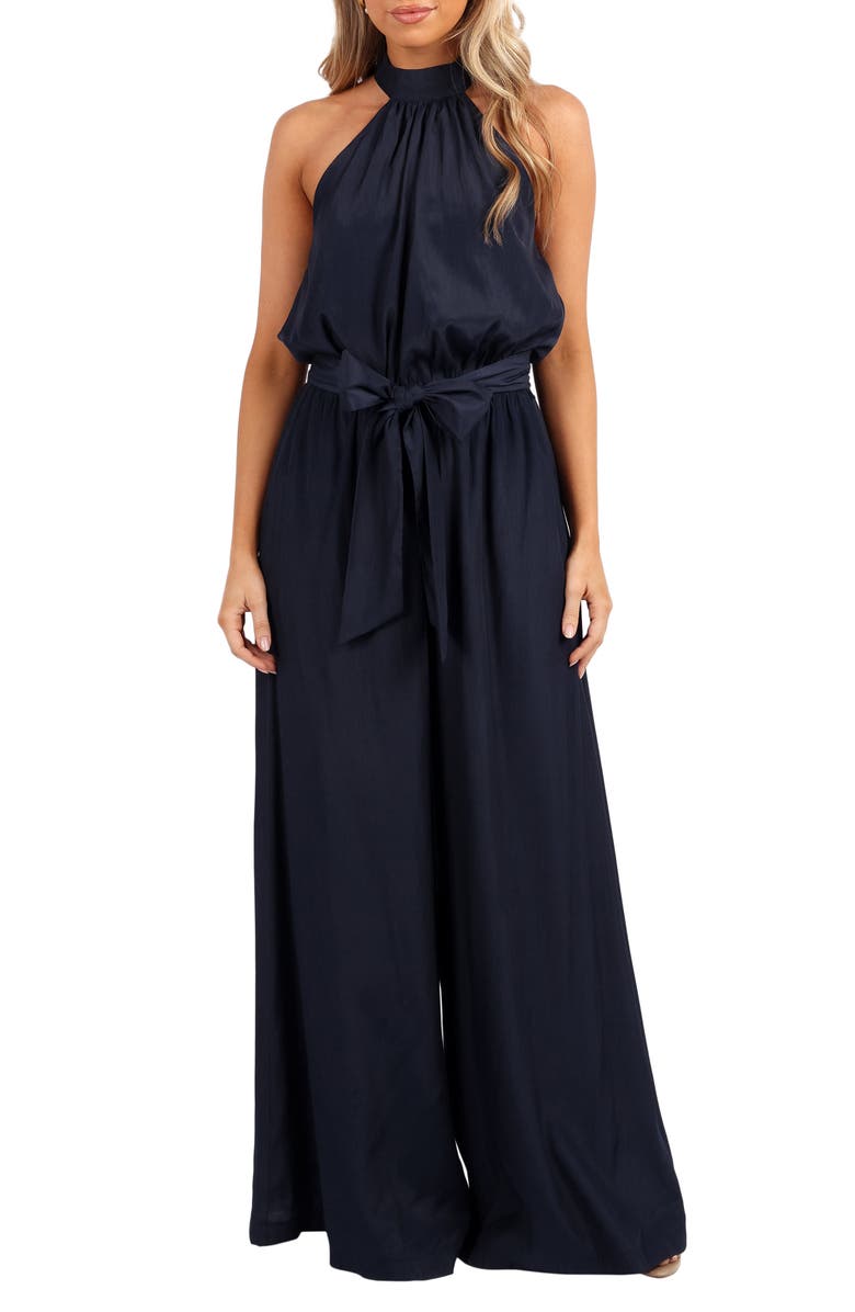 Petal & Pup Lelia Halter Neck Wide Leg Jumpsuit, Main, color, Navy