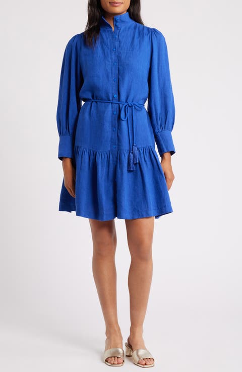 Drena Tiered Long Sleeve Linen Shirtdress