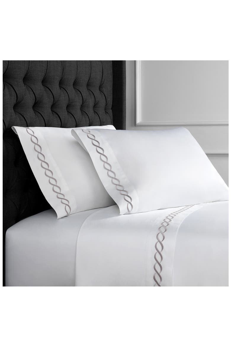 Rope Embroidered 600 Thread Count Cotton Sheet Set, Main, color, GREY