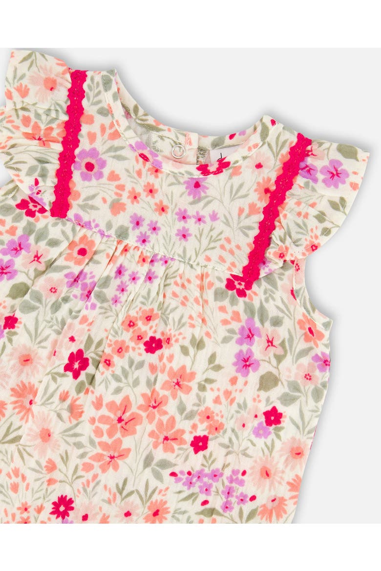 Sleeveless Flutter Ruffles Printed Flowers Romper, Alternate, color, Off White Printed Flowers