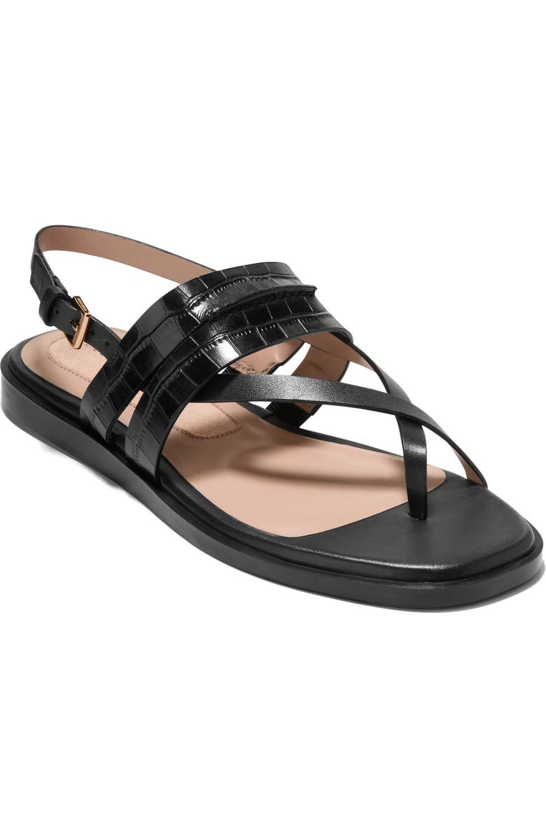 Cole Haan Estella Slingback Leather Sandal, Main, color, Black Croc Print Leather