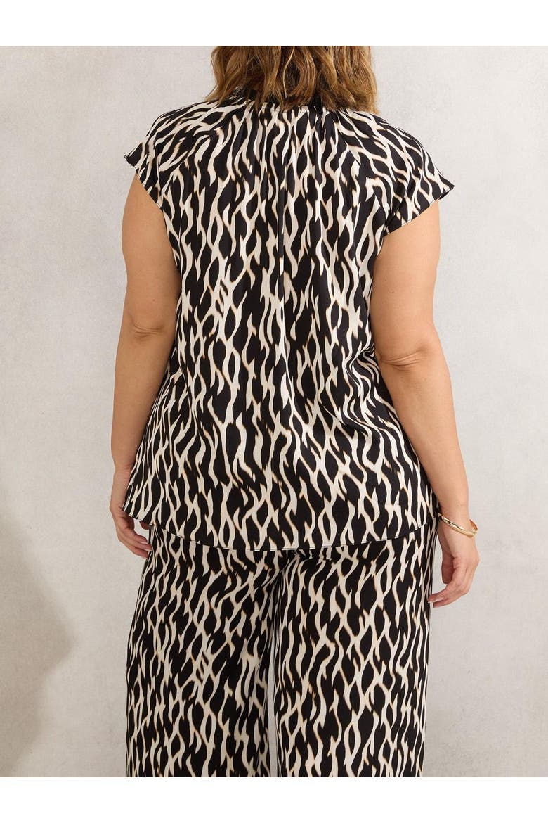 Mono Print Short Sleeve Tie Neck Blouse, Alternate, color, Black