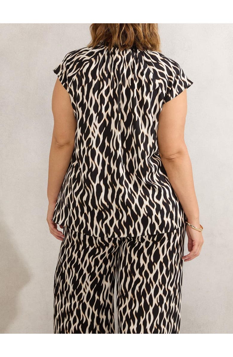 Live Unlimited Mono Print Short Sleeve Tie Neck Blouse, Alternate, color, Black