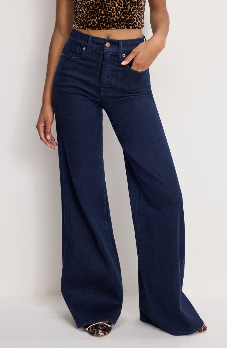 Good American Good Waist High Waist Wide Leg Palazzo Jeans, Alternate, color, Indigo1153