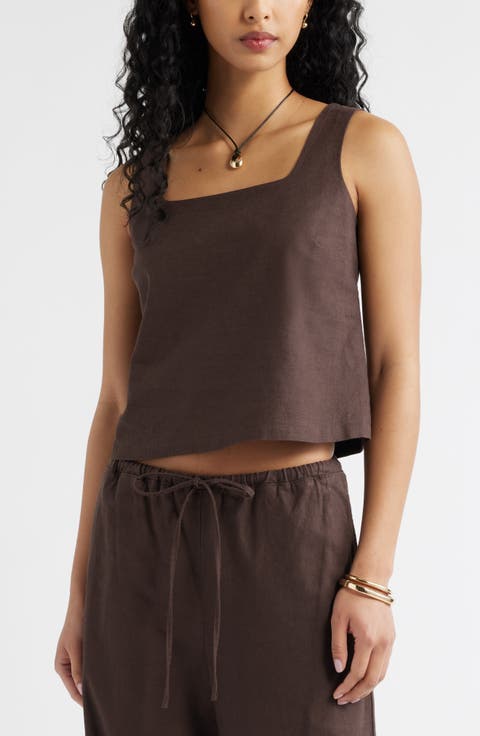 Square Neck Sleeveless Linen Blend Top